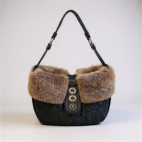 Coach Soho Vintage Quilted Genuine Rabbit Fur Shoulder Bag - Picture 1 of 16
